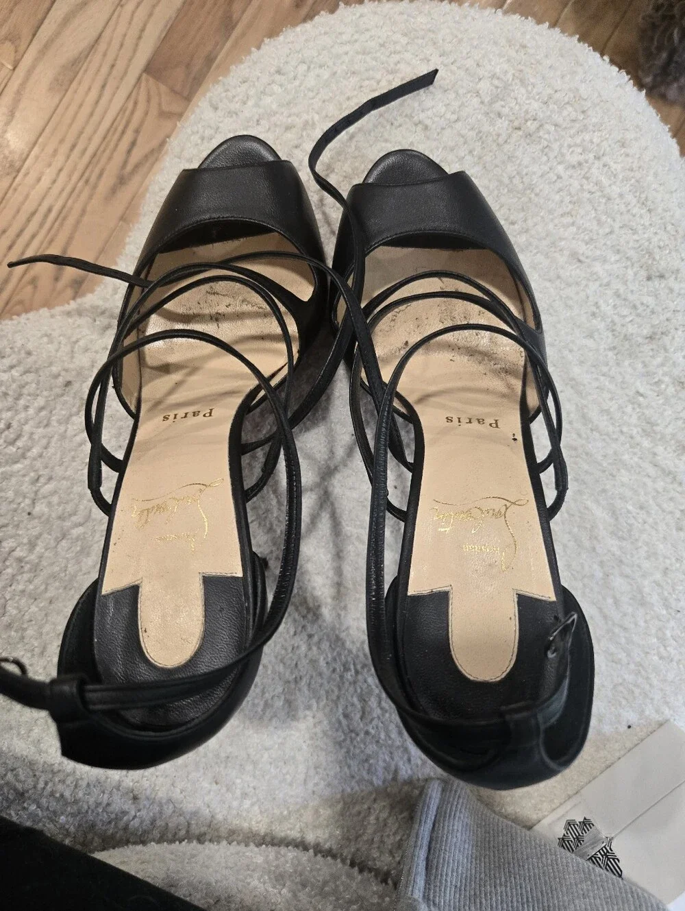 Christian Louboutic Holli Alta Black  Strappy Peep-Toe High Heels with Red Sole